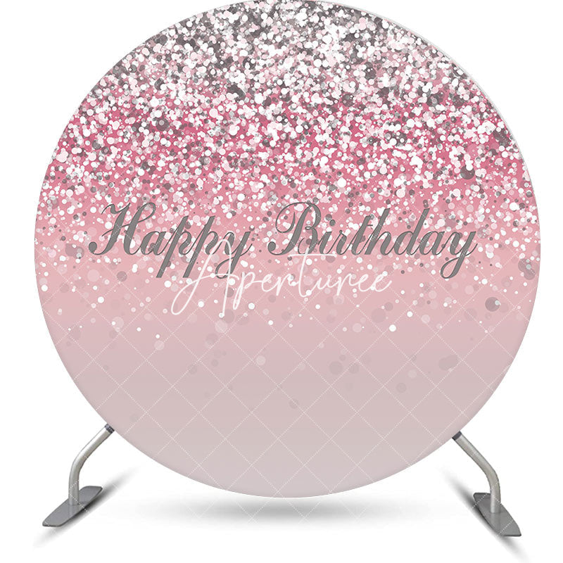 Aperturee - Pink Silver Glitter Bokeh Round Birthday Backdrop