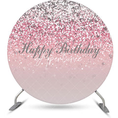 Aperturee - Pink Silver Glitter Bokeh Round Birthday Backdrop