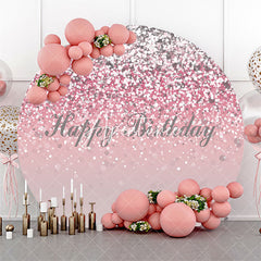 Aperturee - Pink Silver Glitter Bokeh Round Birthday Backdrop