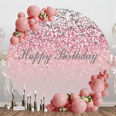 Aperturee - Pink Silver Glitter Bokeh Round Birthday Backdrop