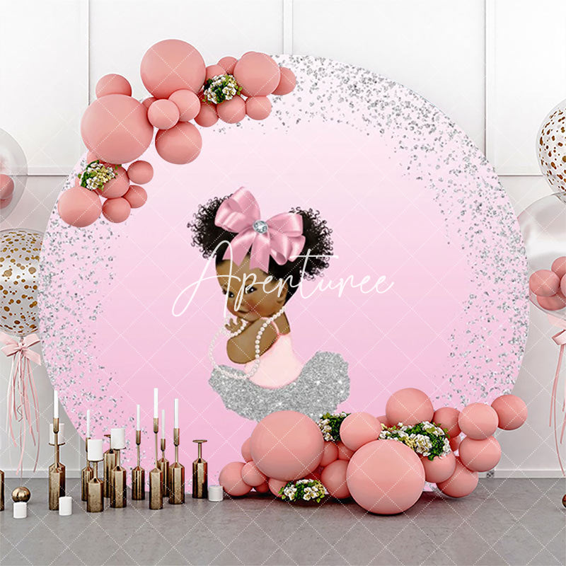 Aperturee - Pink Silver Little Princess Round Birthday Backdrop