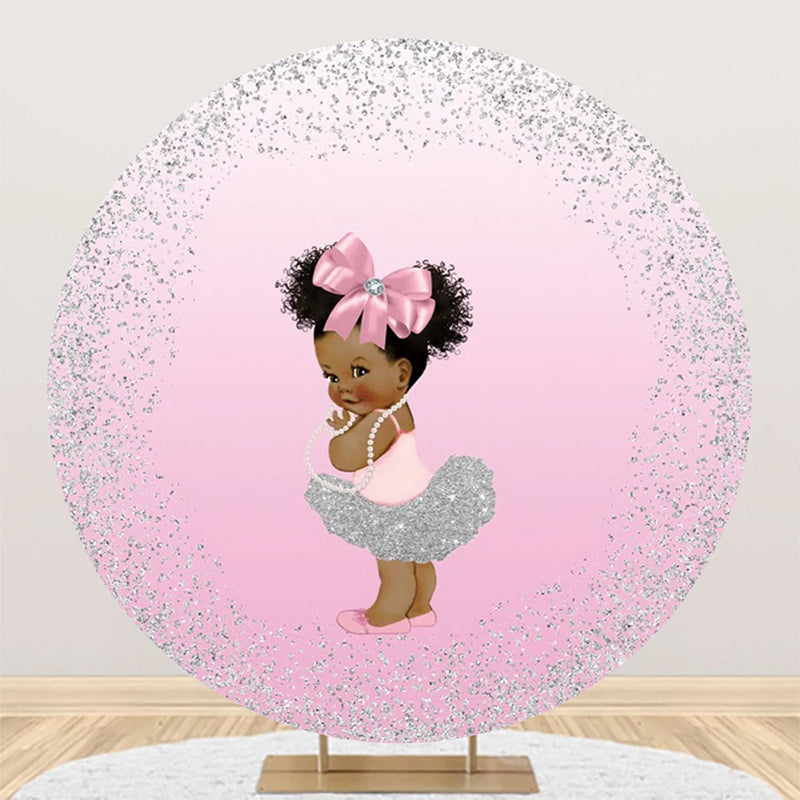 Aperturee - Pink Silver Little Princess Round Birthday Backdrop