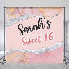 Aperturee - Pink Silver Marbled Custom 16th Birthday Backdrop