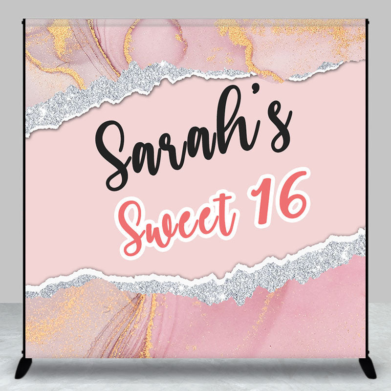 Aperturee - Pink Silver Marbled Custom 16th Birthday Backdrop