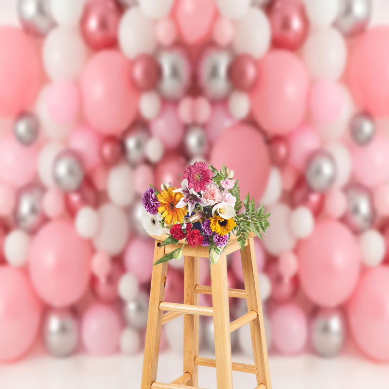 Aperturee - Pink Silver Ocean Ball Birthday Cake Smash Backdrop