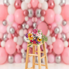 Aperturee - Pink Silver Ocean Ball Birthday Cake Smash Backdrop