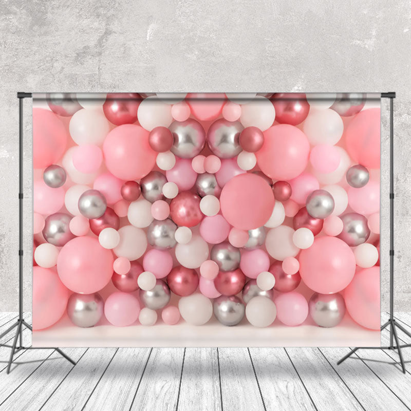 Aperturee - Pink Silver Ocean Ball Birthday Cake Smash Backdrop