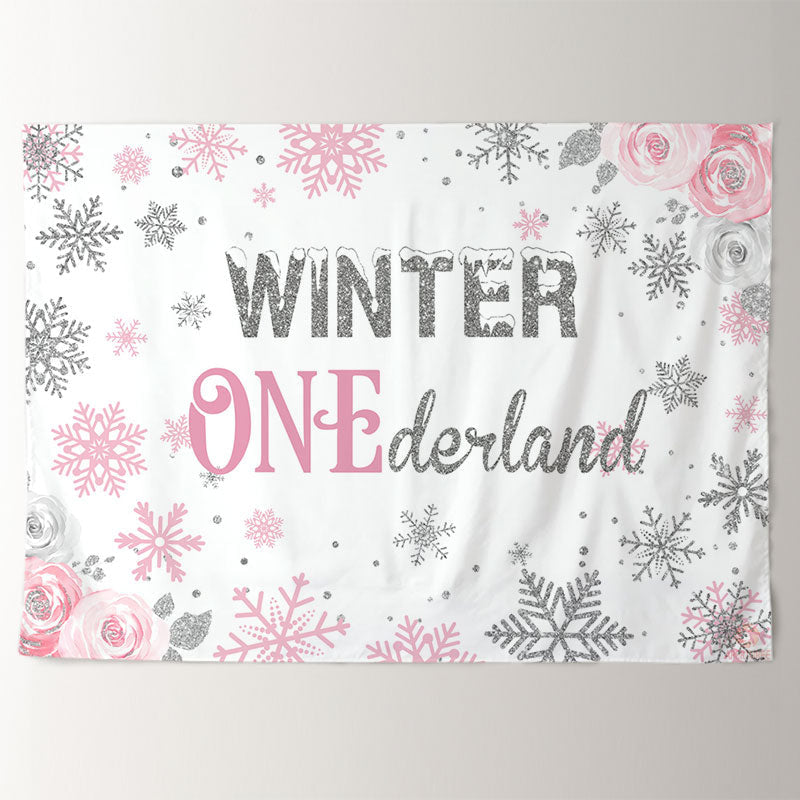 Aperturee - Pink Snow Winter Onederland 1st Birthday Backdrop