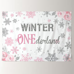 Aperturee - Pink Snow Winter Onederland 1st Birthday Backdrop