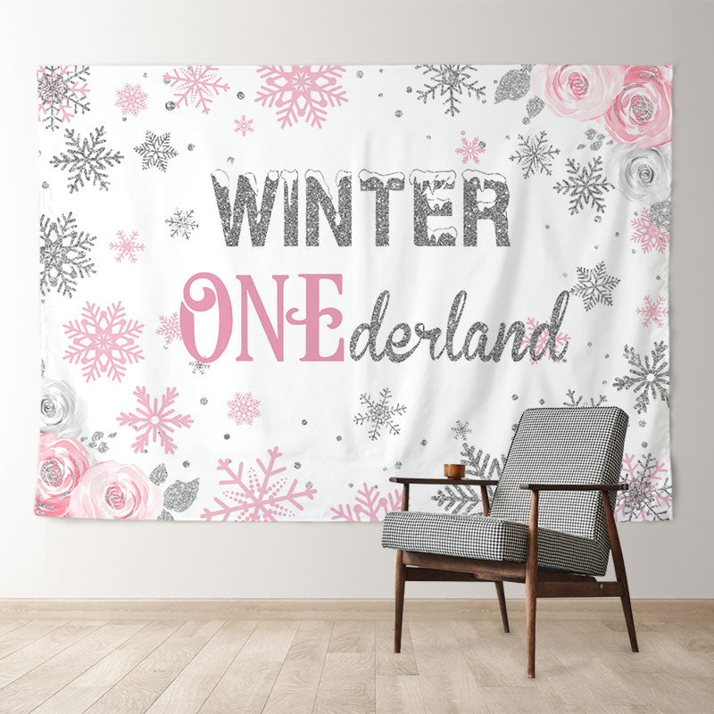 Aperturee - Pink Snow Winter Onederland 1st Birthday Backdrop