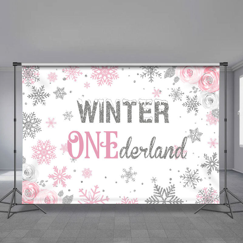 Aperturee - Pink Snow Winter Onederland 1st Birthday Backdrop