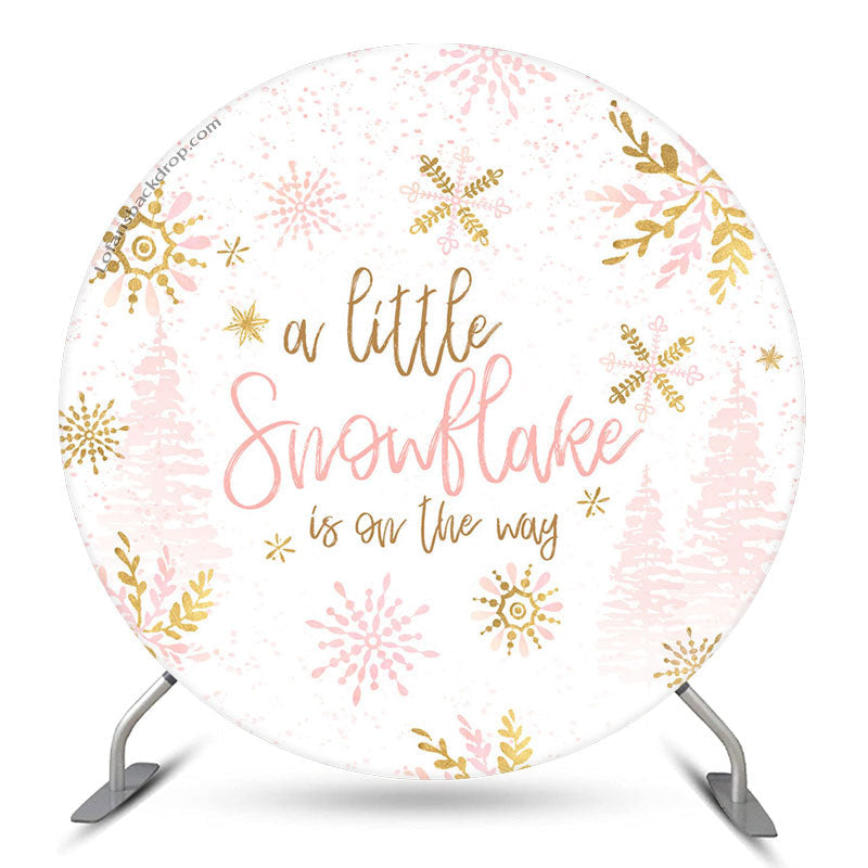 Aperturee Pink Snowflake Round Baby Shower Backdrop For Girl