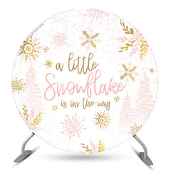 Aperturee Pink Snowflake Round Baby Shower Backdrop For Girl