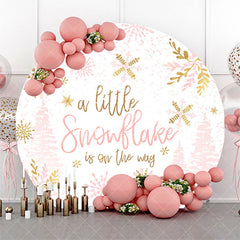 Aperturee Pink Snowflake Round Baby Shower Backdrop For Girl