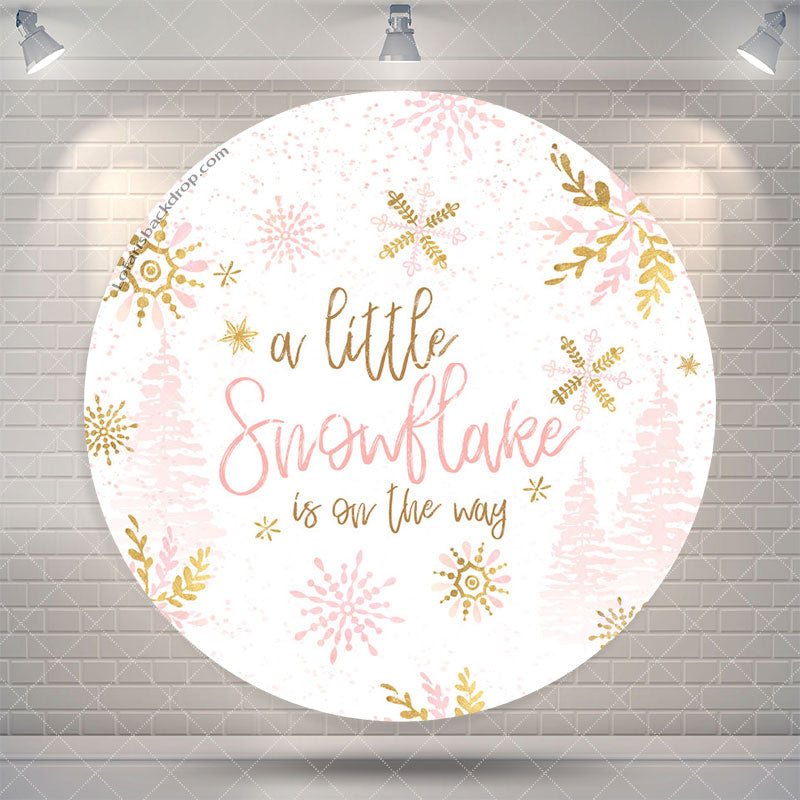 Aperturee Pink Snowflake Round Baby Shower Backdrop For Girl