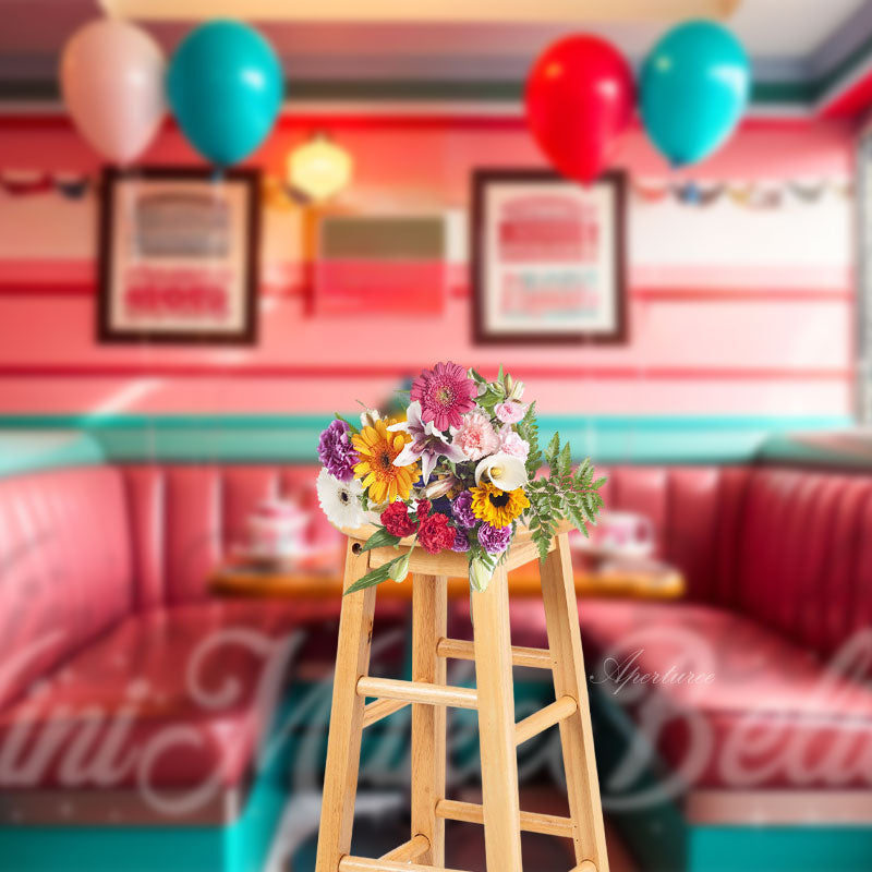 Aperturee - Pink Sofa Booth Balloon Diner Architecture Backdrop