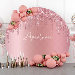 Aperturee - Pink Solid Color Glitters Round Birthday Backdrop