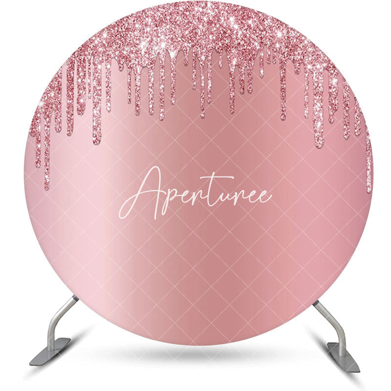 Aperturee - Pink Solid Color Glitters Round Birthday Backdrop