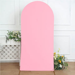 Aperturee Pink Spandex Fit Round Top Backdrop Wedding Arch Cover