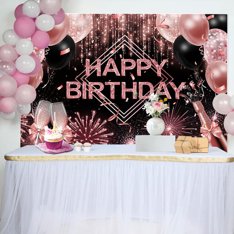 Aperturee - Pink Sparkle Balloons Cheers Girls Birthday Backdrop