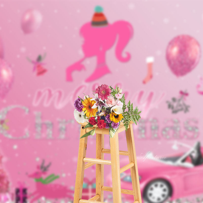 Aperturee - Pink Sparkle Diamond Balloon Christmas Backdrop