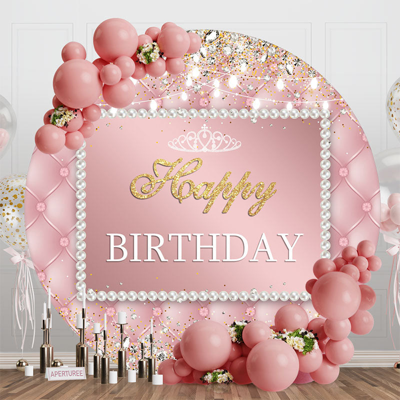 Aperturee - Pink Sparkling Lights Crown Round Birthday Backdrop