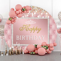 Aperturee - Pink Sparkling Lights Crown Round Birthday Backdrop