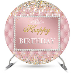 Aperturee - Pink Sparkling Lights Crown Round Birthday Backdrop