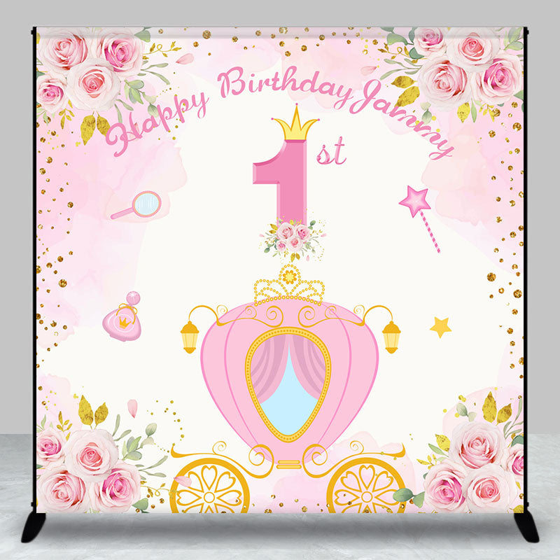 Aperturee - Pink Spring Floral Carriage Custom Birthday Backdrop