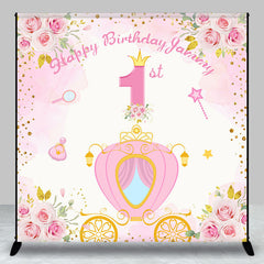 Aperturee - Pink Spring Floral Carriage Custom Birthday Backdrop