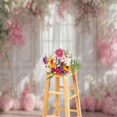 Aperturee - Pink Spring Floral Retro White Wall Wedding Backdrop