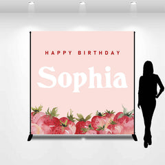 Aperturee - Pink Strawberry Custom Name Birthday Party Backdrop