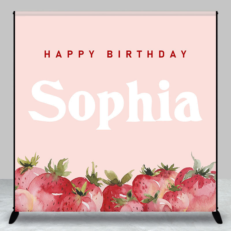 Aperturee - Pink Strawberry Custom Name Birthday Party Backdrop