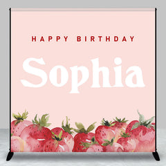 Aperturee - Pink Strawberry Custom Name Birthday Party Backdrop