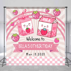 Aperturee - Pink Strawberry Milk Customized Birthday Backdrop