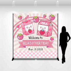 Aperturee - Pink Strawberry Milk Customized Birthday Backdrop