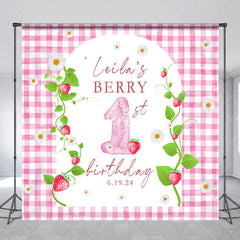 Aperturee - Pink Strawberry Plaid Custom 1st Birthday Backdrop