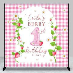 Aperturee - Pink Strawberry Plaid Custom 1st Birthday Backdrop