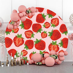 Aperturee Pink Strawberry Round Happy Birthday Backdrop For Girl