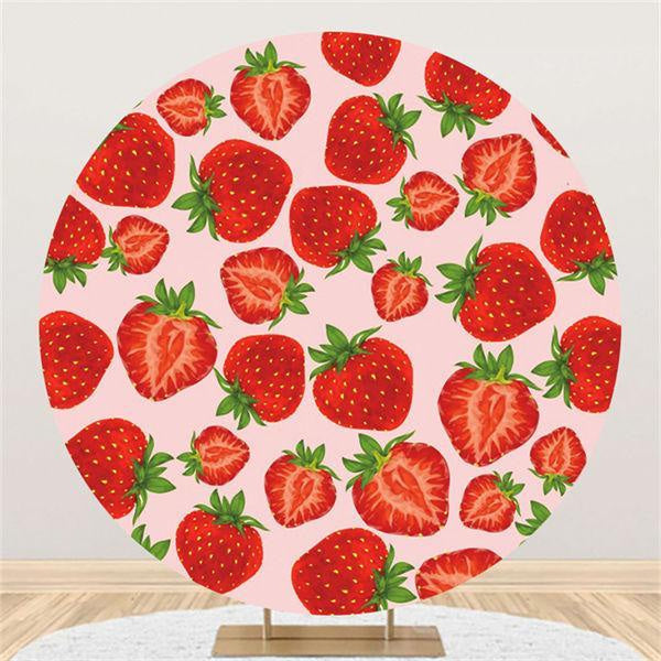 Aperturee Pink Strawberry Round Happy Birthday Backdrop For Girl