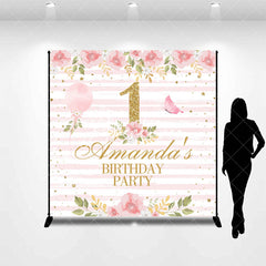 Aperturee - Pink Stripe Flowers Custom 1st Birthday Backdrop