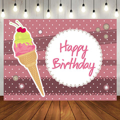 Aperturee - Pink Stripe Ice Cream Birthday Backdrop For Girls