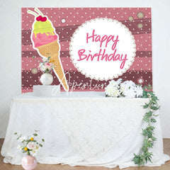 Aperturee - Pink Stripe Ice Cream Birthday Backdrop For Girls