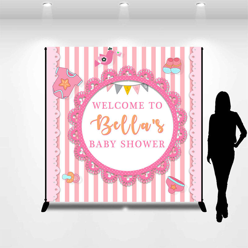 Aperturee - Pink Stripe Lace Custom Baby Shower Backdrop for Girl