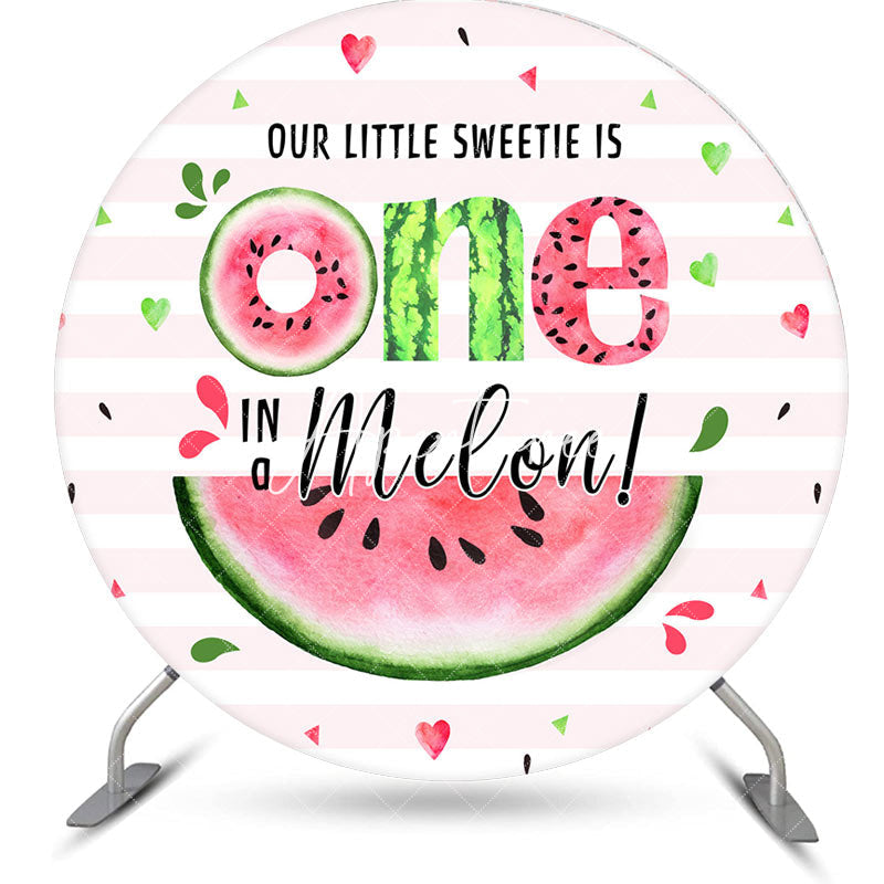 Aperturee - Pink Stripe One In A Melon Round Birthday Backdrop