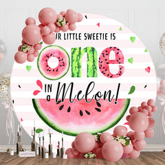 Aperturee - Pink Stripe One In A Melon Round Birthday Backdrop