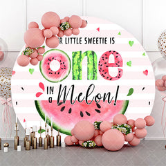 Aperturee - Pink Stripe One In A Melon Round Birthday Backdrop