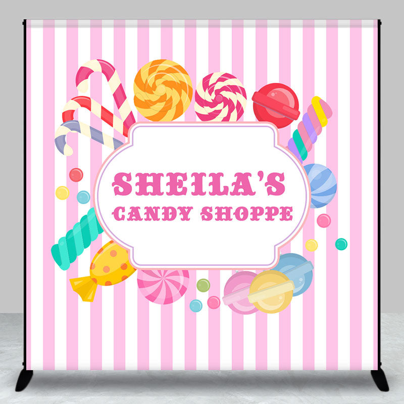 Aperturee - Pink Stripes Candy Shoppe Custom Birthday Backdrop