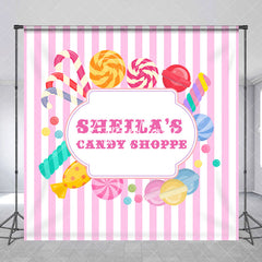 Aperturee - Pink Stripes Candy Shoppe Custom Birthday Backdrop