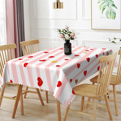 Aperturee - Pink Stripes Red Gold Heart Rectangle Tablecloth